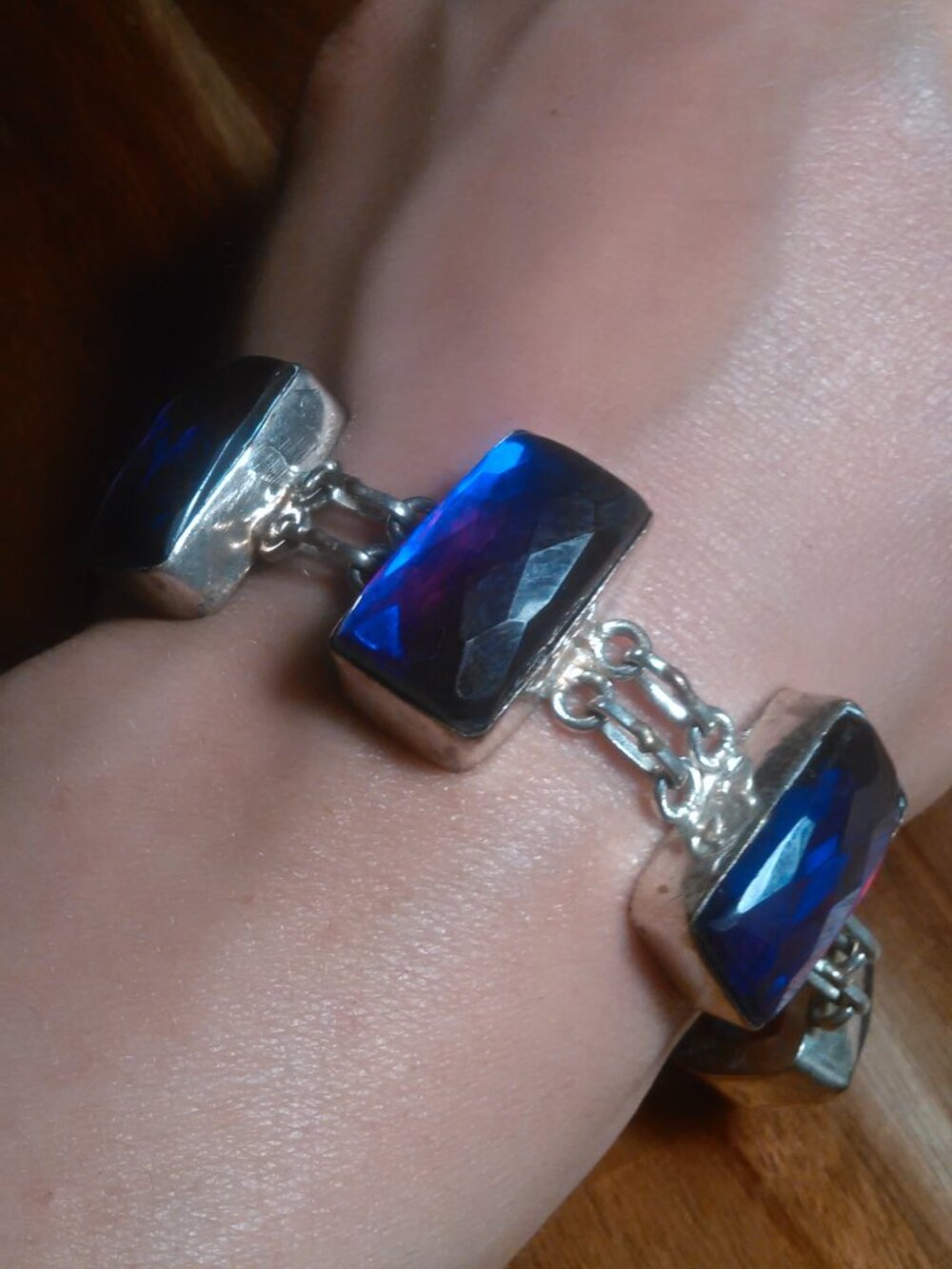 Faceted Purple Five Stone Silver Plated Bracelet (7 to 7.5 Inch) - Picture 13 of 15